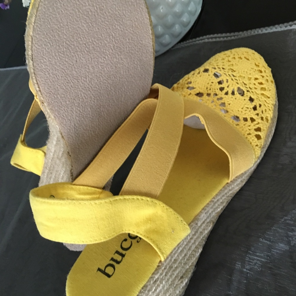 KIMORA YELLOW CLOSE TOE  LACE VAMP ESPADRILLE WEDGE SANDALS